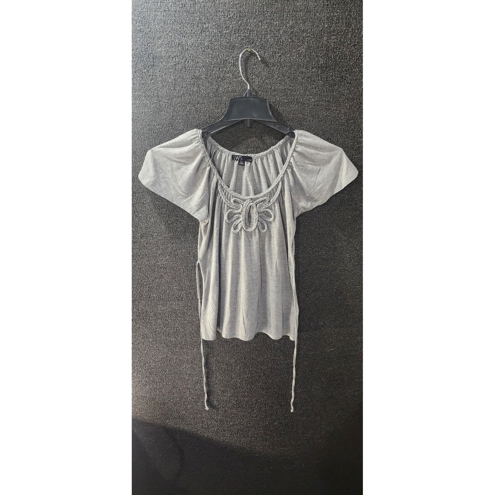 SWS Womens Grey Braided Scoop Neck Short Sleeve Blouse Top Medium